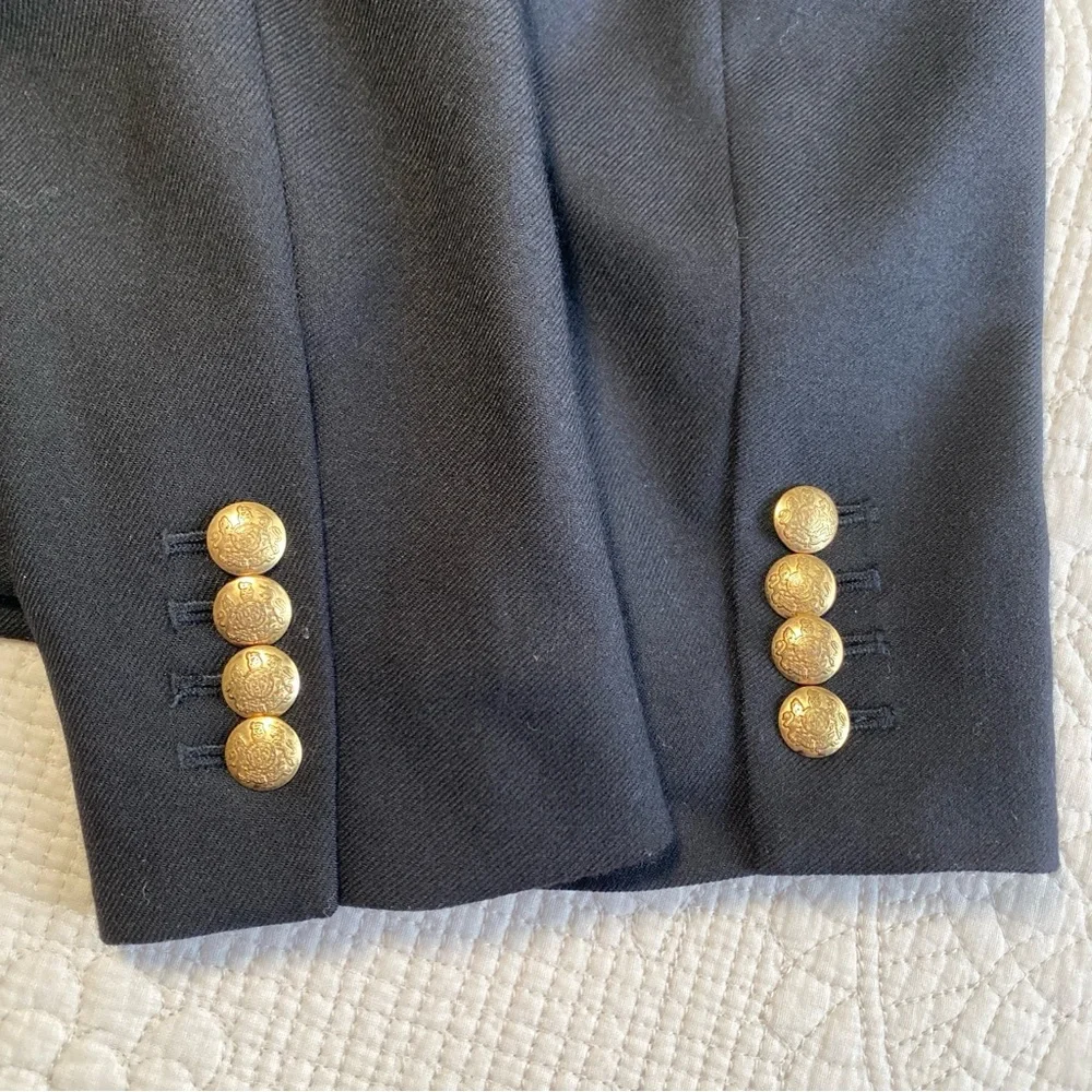 J. CREW Women’s Black Schoolboy Gold tone Buttons Wool Blazer Size 2